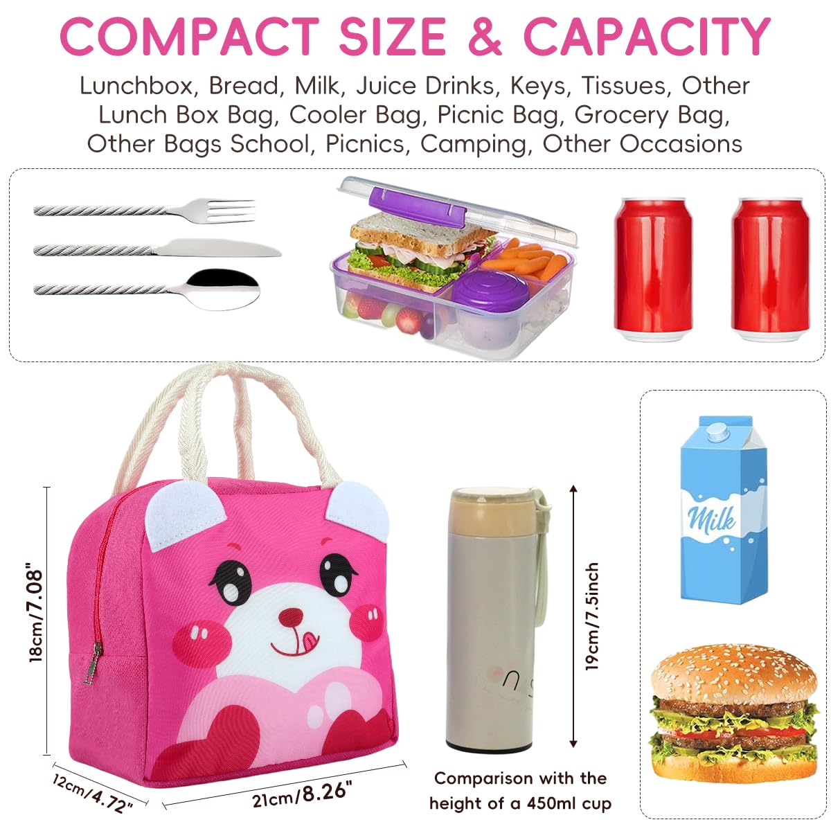 HASTHIP Lunch Bags for Office and School with Thermal Insulation 1 Litre Pink | Reusable Tote