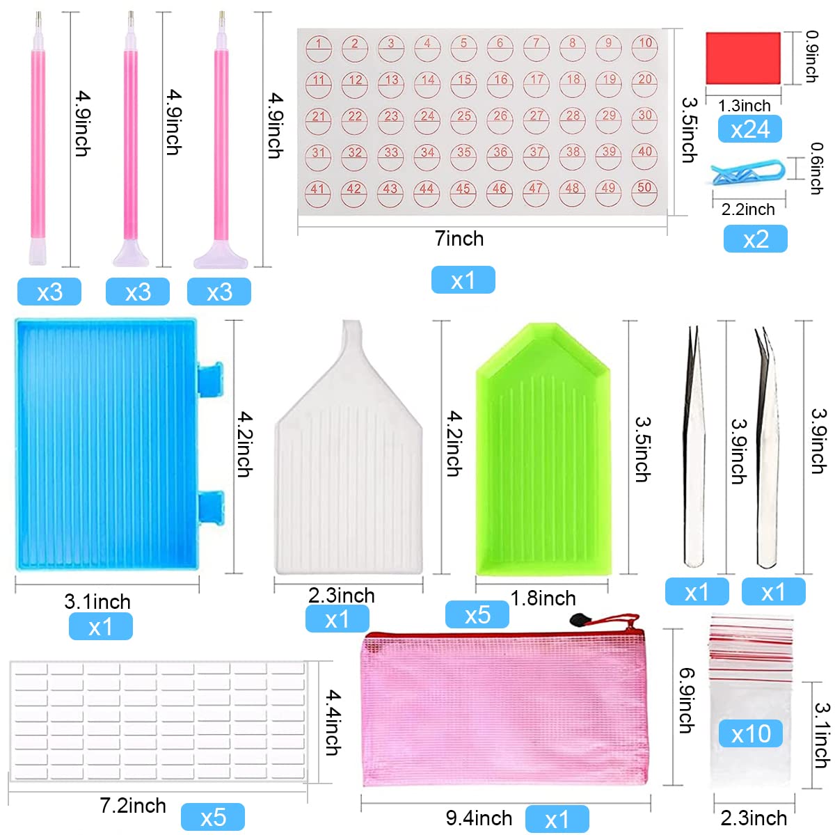 HASTHIP Diamond Painting Tools Kit for 5D DIY Crafts with 9 Pens and 28 Grid Box | Without Diamonds