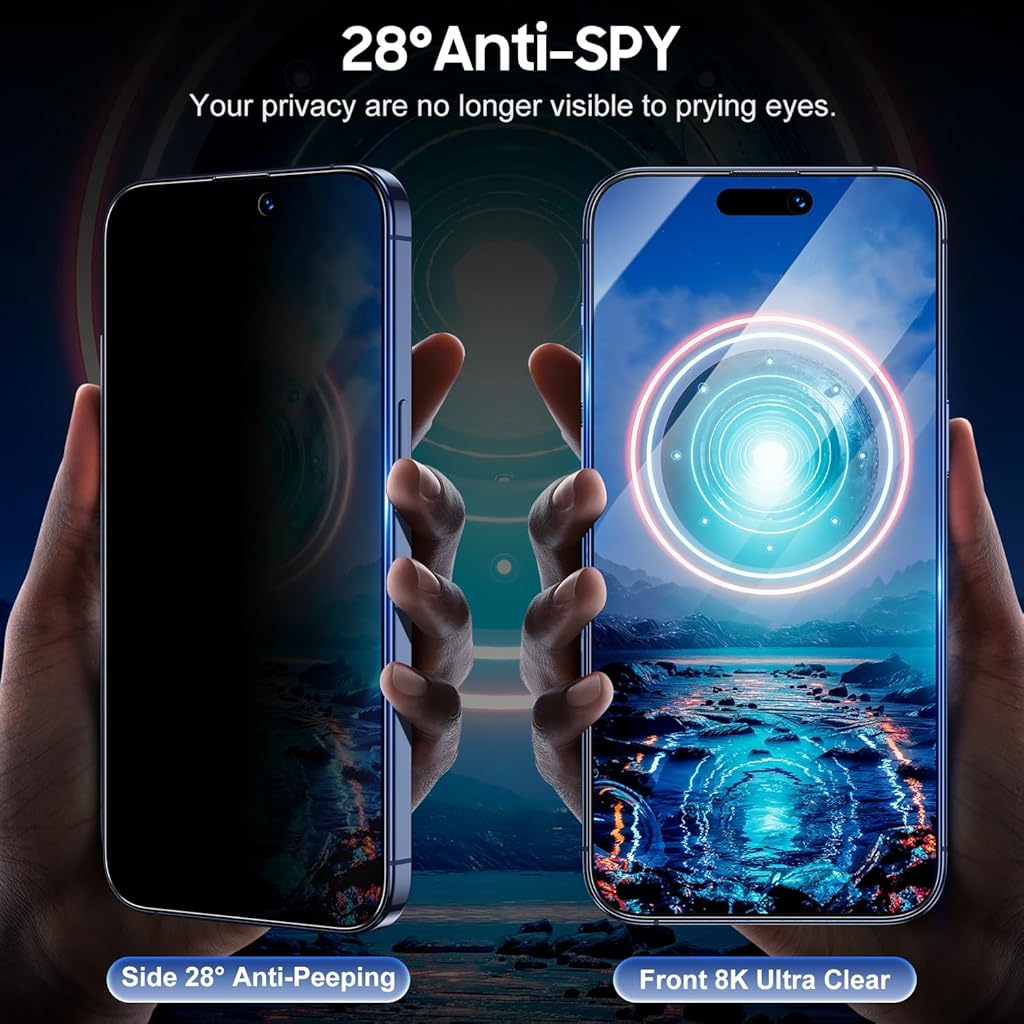 HASTHIP® 2 Pack for iPhone 15 Pro Max Privacy Screen Protector, [Automatic Dust Removal] 6.7 inch 9H Full Coverage Tempered Glass Flim Anti-Spy Bubble-Free Case Friendly
