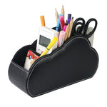 HASTHIP® PU Leather Desk Organizer, Remote Control Holder with 5 Compartments, Pen & Pencil Cup, Desktop Storage Caddy Box for Home Office Table, Decorative Stationery Supply Organizer-Black