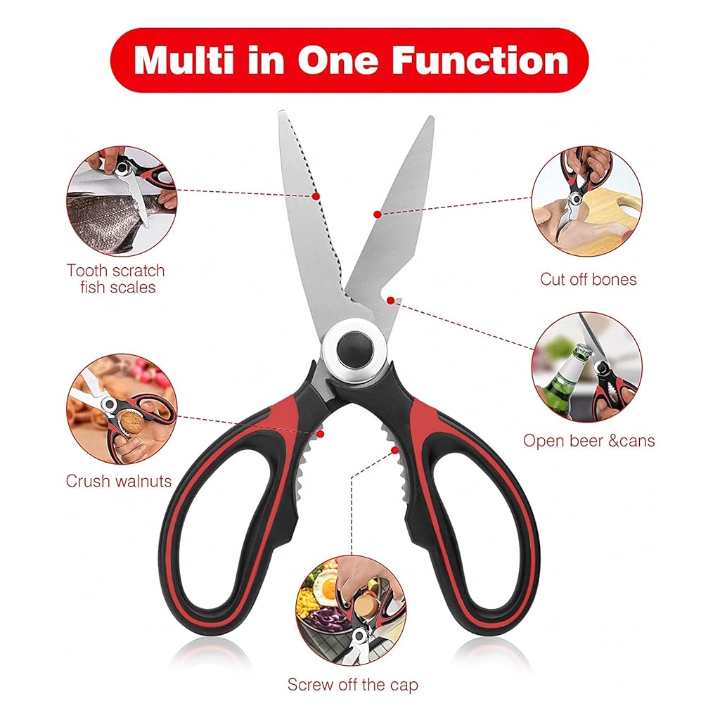 HASTHIP® ZIBUYU Kitchen Scissors Heavy Duty Stainless Steel Kitchen Shears, Multi-Function Food Scissors for Home, Poultry, Meat, Chicken, Fish, Ribs, General Cooking, Dishwasher Safe