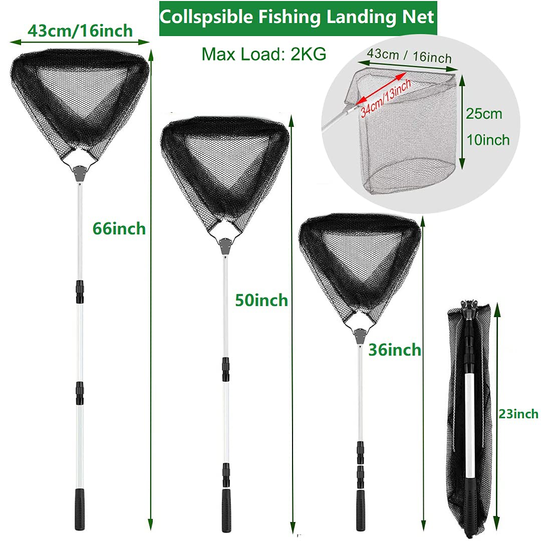 Proberos Foldable 66 inch Telescopic Portable Fishing Landing Net with Aluminum Alloy Handle Suitable for Fish Under Two Kilograms Fishing Net for Pond Fish Net with Fish Rod