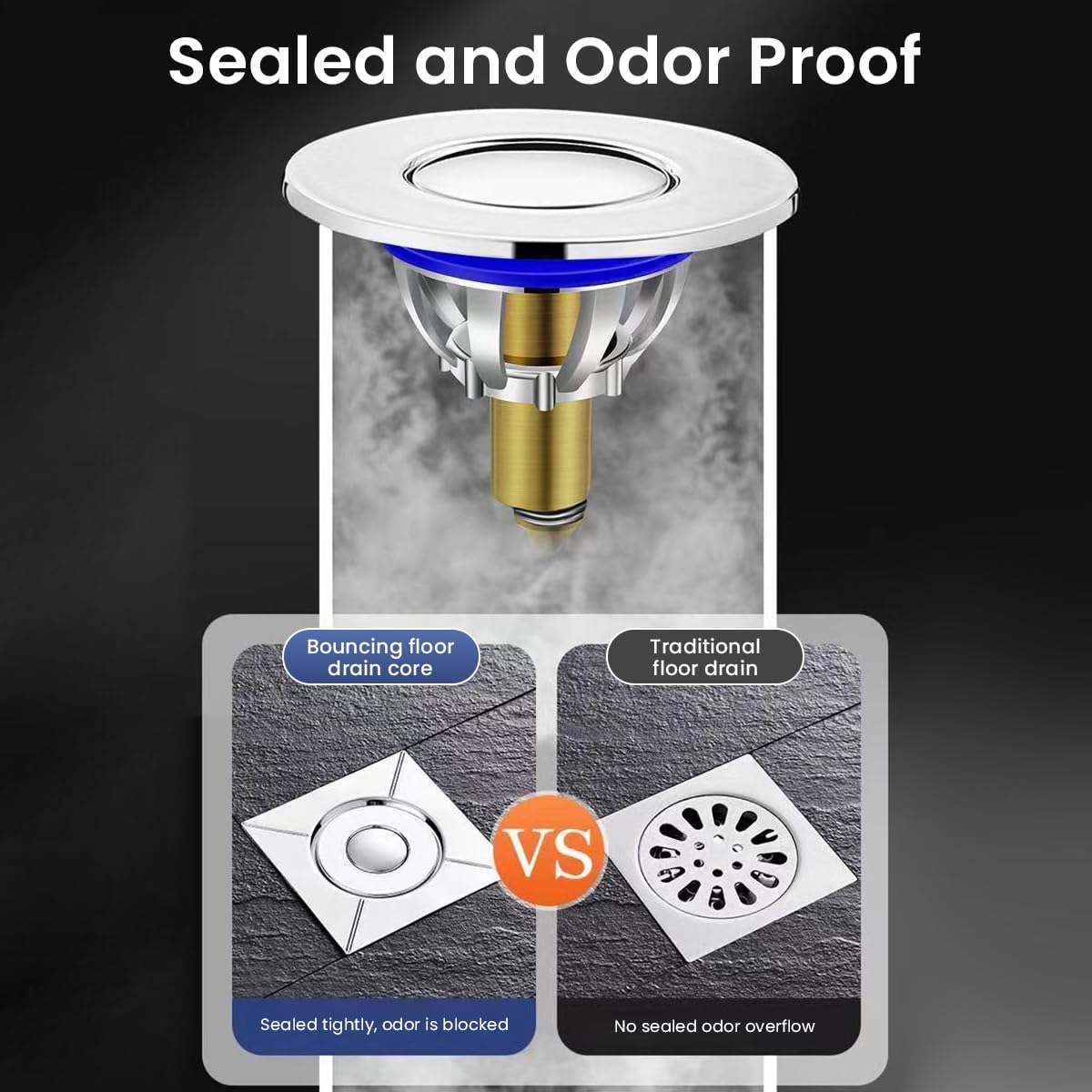 HASTHIP Pop up Bathroom Floor Drain with Foot Operated Button and Copper Core | Anti Odor Rust Resistant Square Replacement