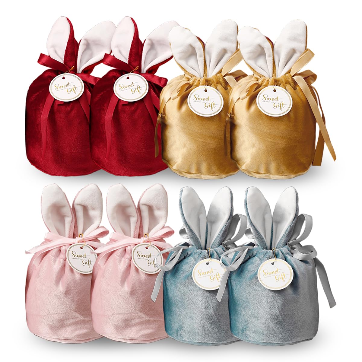 HASTHIP Gift Bags for Party Favors with 10x12.5cm Bunny Ear Drawstring | Soft Velvet Pouches