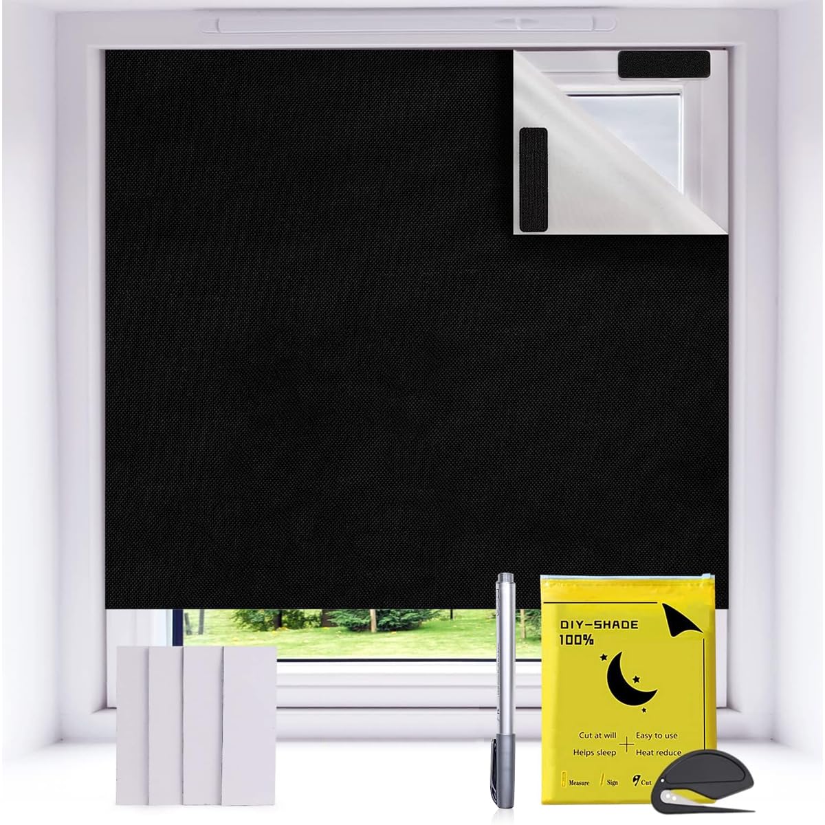 HASTHIP Portable Blackout Shades for Windows 118 x 57 in with Silver Coating | 100% Light and UV Blocking