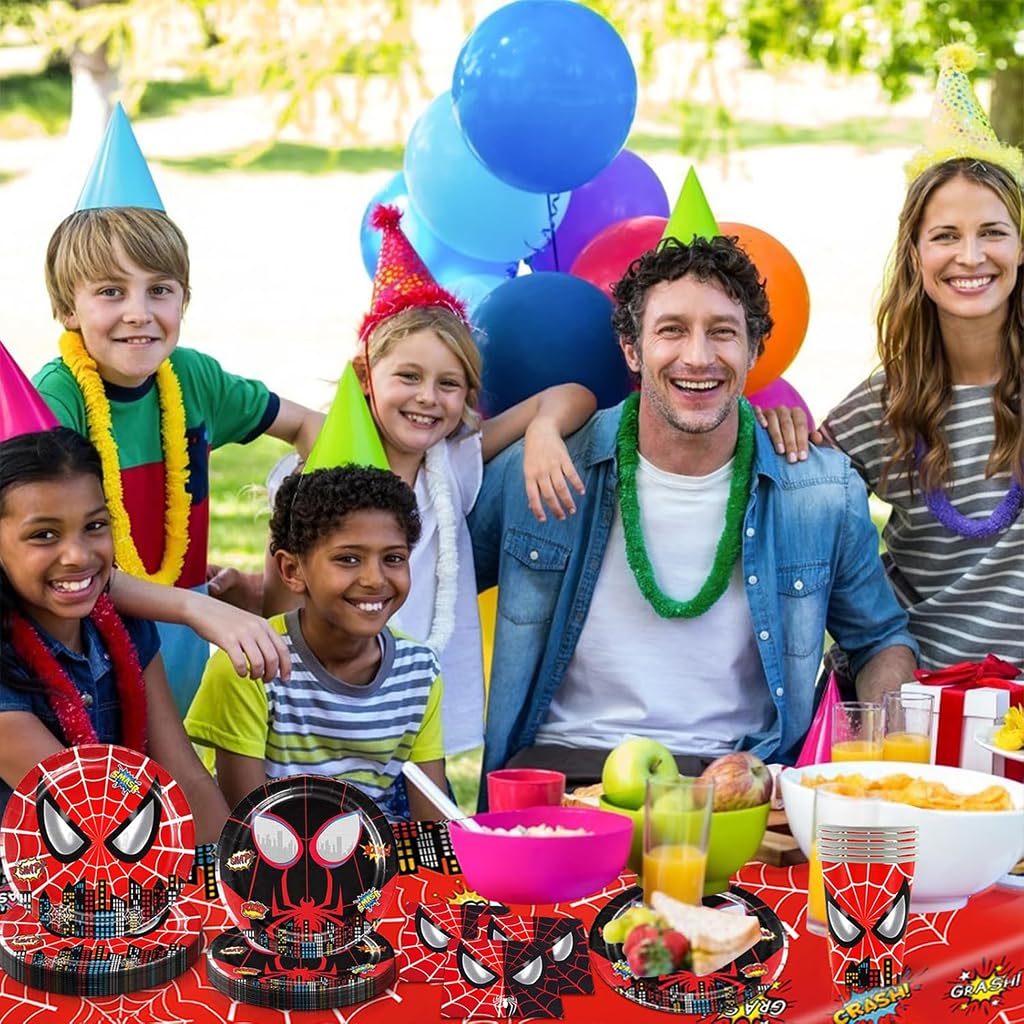 HASTHIP Kids Birthday Party Superhero Set for Tableware with 81 pcs Plates and Cups | Easy Cleanup Supplies