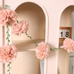 HASTHIP® Pink Paper Flower Garland 2.5 Meters, Tissue Pom Pom Floral Vine Decoration with Green Leaves, Romantic Boho Party Decor for Wedding, Baby Shower, Birthday