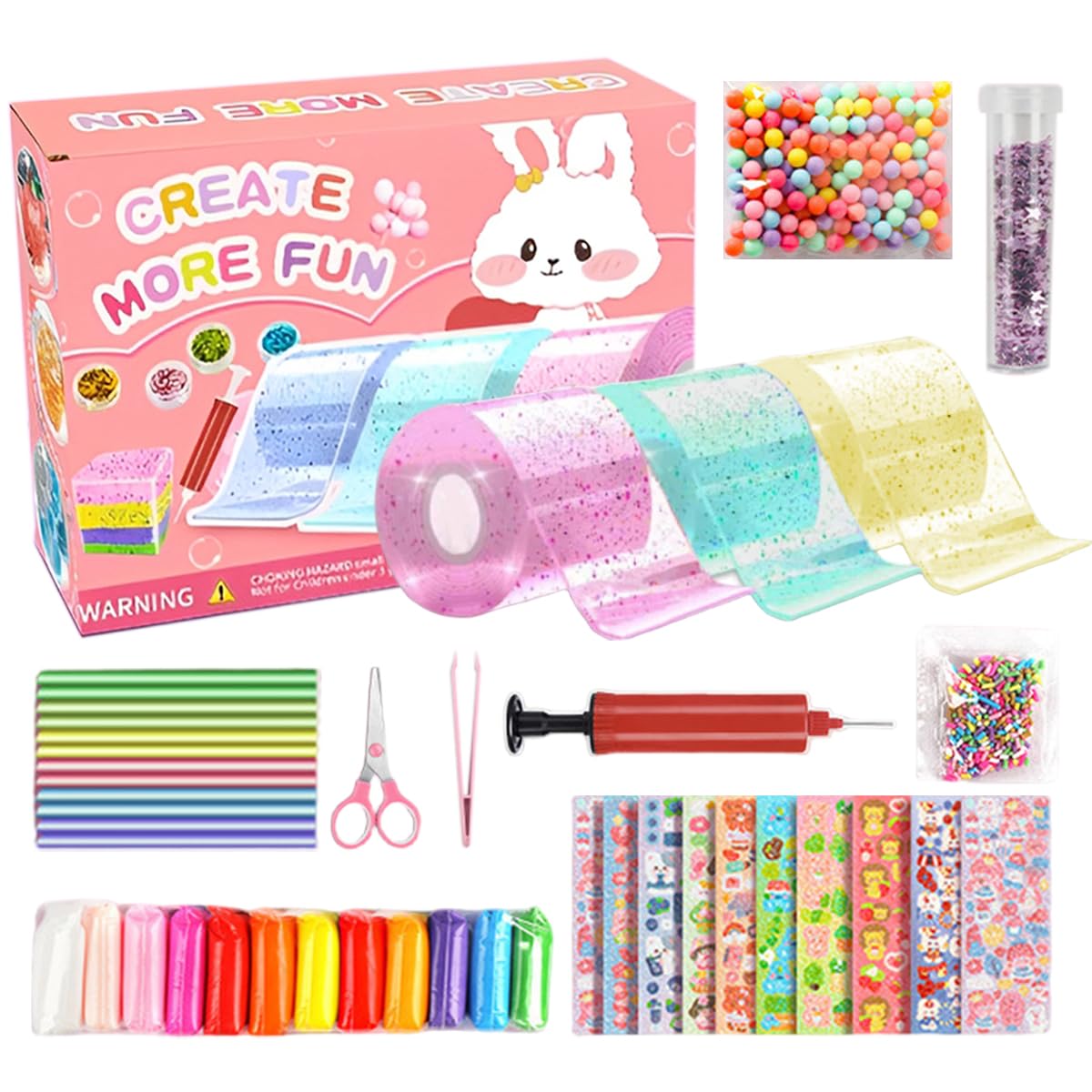 HASTHIP DIY Nano Tape Bubble Clay Craft Kit for Kids with Air Pump | Includes Stickers and Confetti