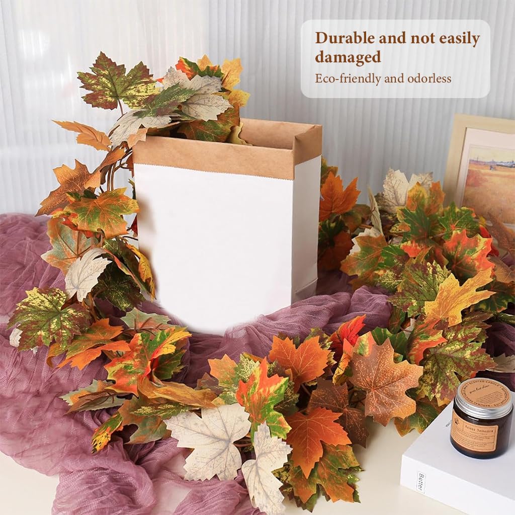 HASTHIP Fall Garland for Mantel with Realistic Maple Leaves 68.8in Vine | Autumn Home Décor