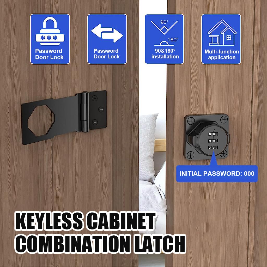 HASTHIP Cabinet Password Lock for Small Doors and Cabinets featuring 3 Digit Combination | Black Zinc Alloy 3 PCS Set