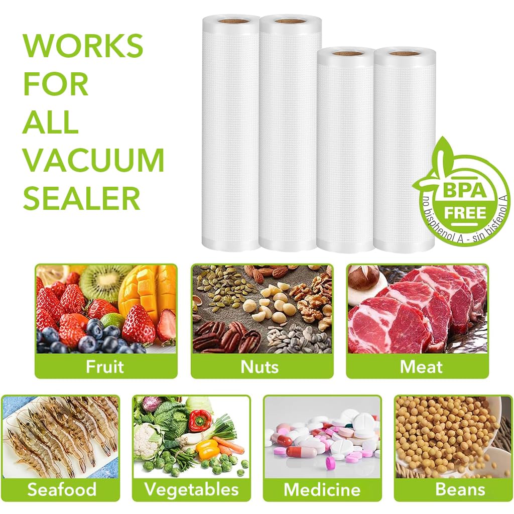 HASTHIP Vacuum Sealer Bags for Food Storage with Double Sided Airtight Design | 4 Rolls 11x20ft and 8x20ft BPA Free