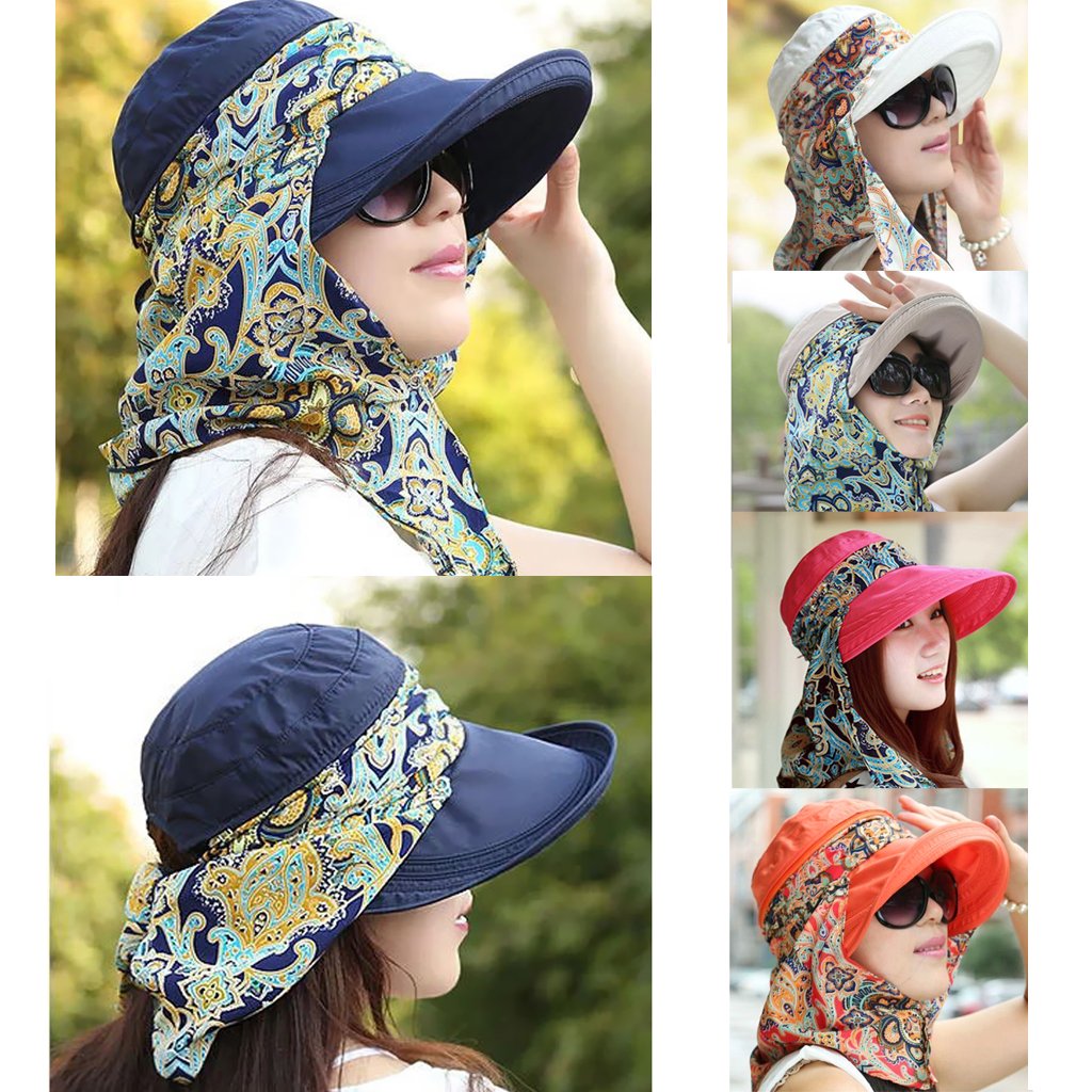 HASTHIP® Sombrero de Sol para Mujer,Gorra de Algodón Plegable con ala Ancha y Protección UV UPF 50+,Transpirable con Agujero para Cola Caballo,Ideal Senderismo y Playa - Color