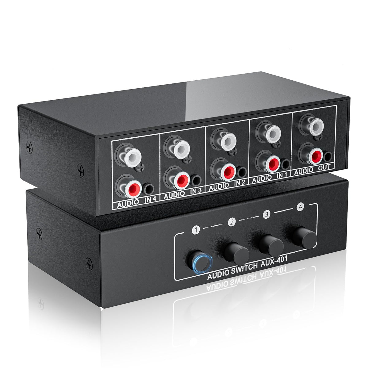 HASTHIP® ZORBES 4-Port Audio Switch Box, 4-In-1 out RCA & 3.5mm Stereo Audio Selector, Aluminum Passive Audio Switcher for Speakers, Audio Devices & Headphones, 15x10x4.8cm