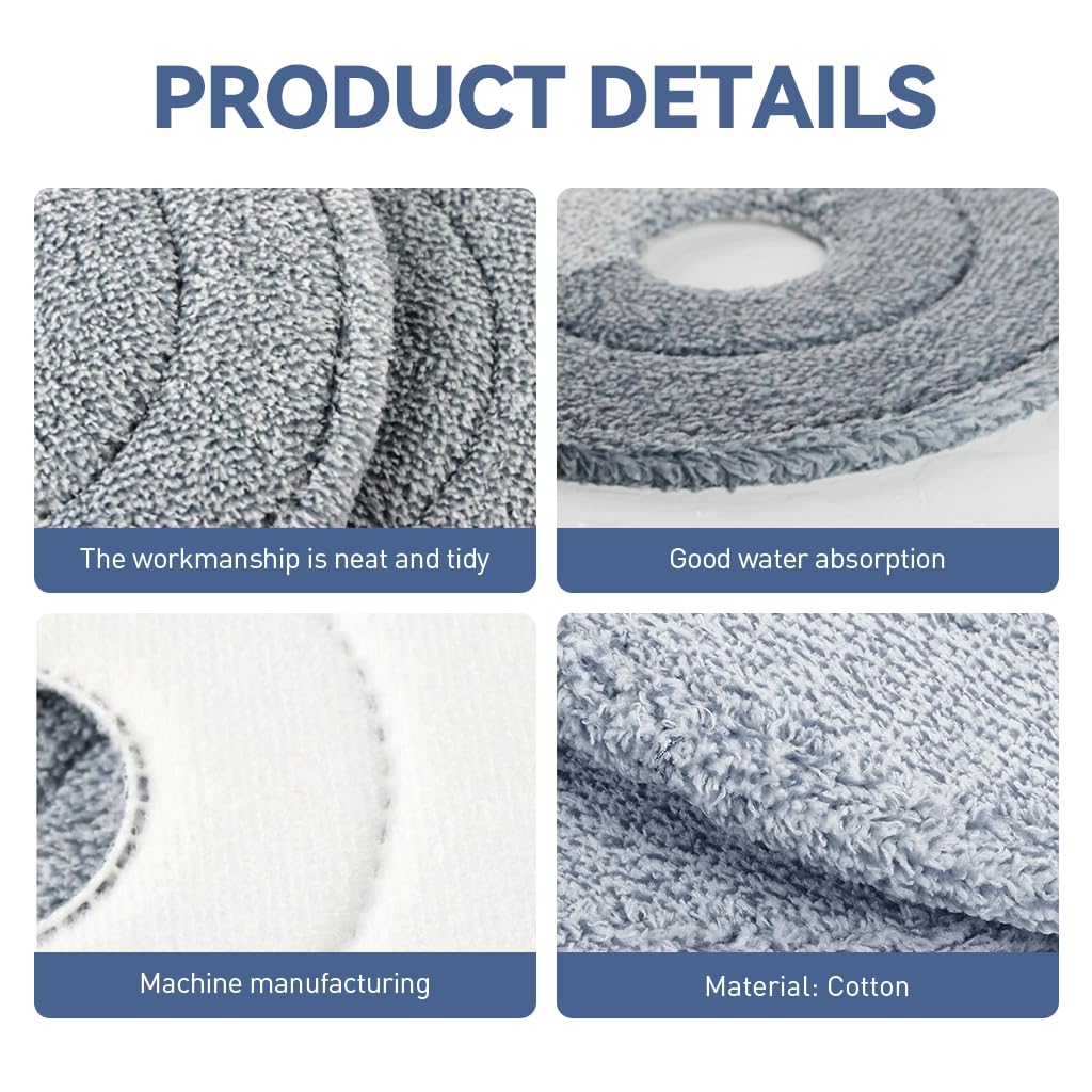 HASTHIP® 4Pcs Microfiber Mop Pads 9.84 Inches Round High Absorbent Microfiber Mop Pads Replacement for Rotary Mop Wet Dry Use Microfiber Mop Pads, Compatible Most Round Spin Mop & Bucket.