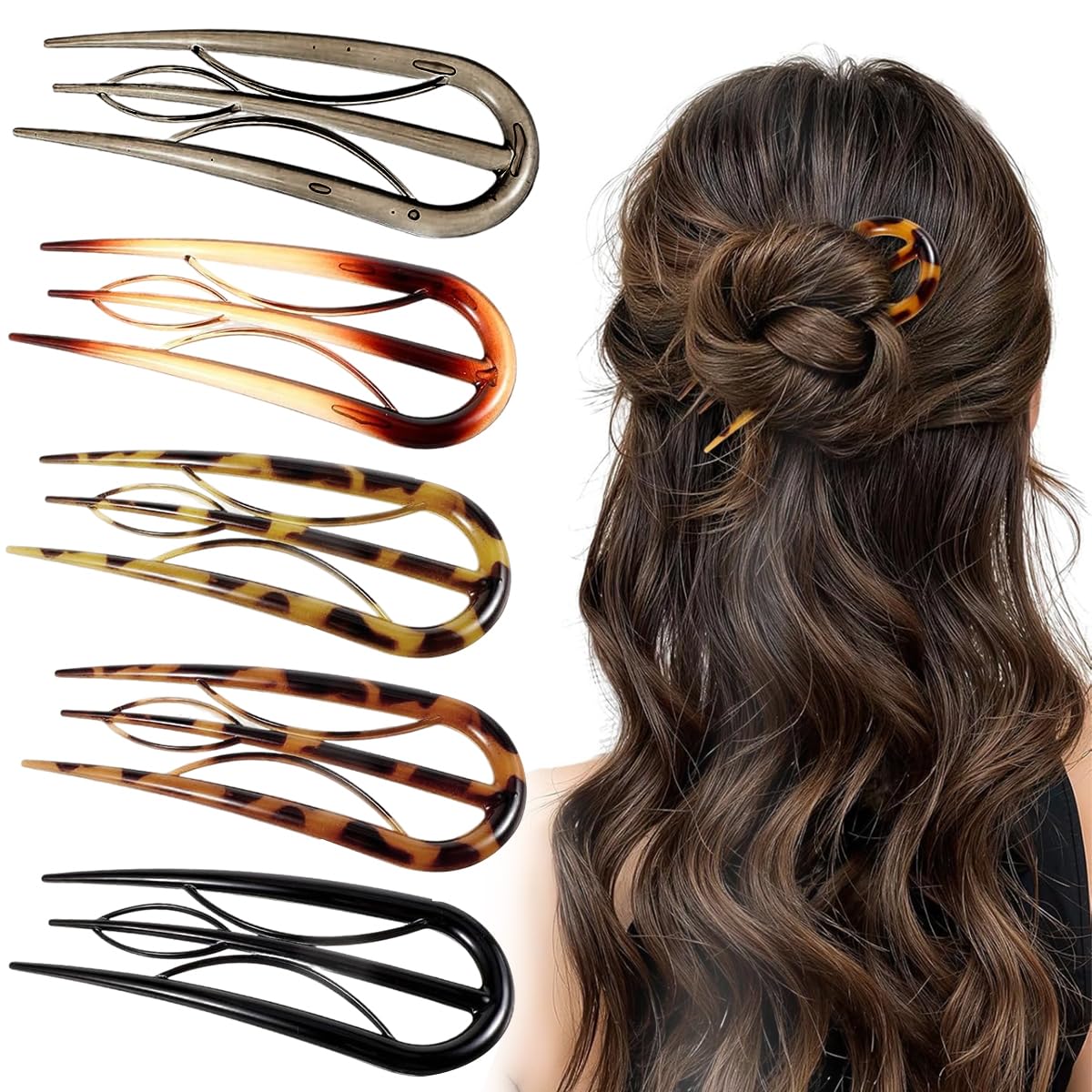 HASTHIP® 5 Piezas Horquillas Francesas para el Cabello,Pinzas Acrílicas en Forma de U,Pasadores Duraderos para Moños Accesorios de Pelo Elegantes Mujeres y Regalo Perfecto