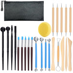 HASTHIP Clay Sculpting Toolkit for Polymer Clay and Ceramics with 25 Tools featuring Wooden Handles and Metal Tips | Storage Bag for Artists and Kids