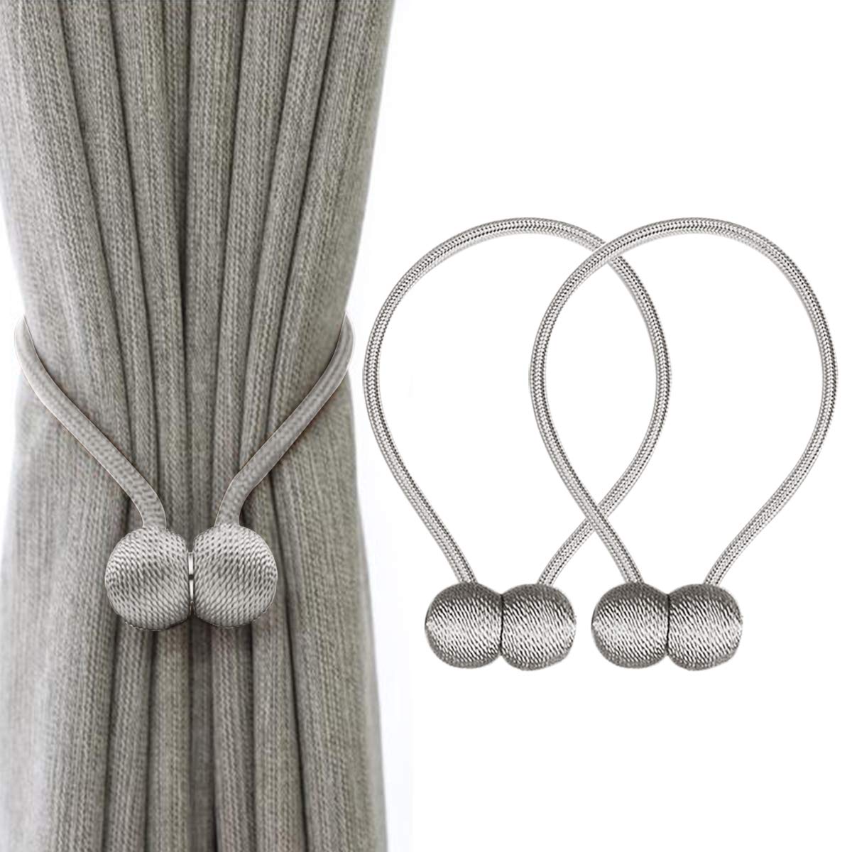 HASTHIP® Window Curtain Tiebacks Polyester Solid Drapery Magnetic Holdbacks for Office and Home Decorative Dark Gray (1 Pair, 2 Pcs)