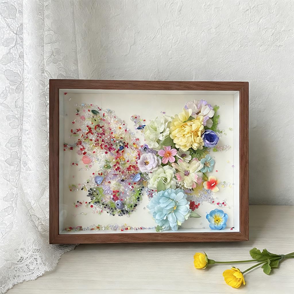 HASTHIP® DIY Craft Kits for Adult, Dreamy Preserved Flower Butterfly-inspired Art Craft Kit 8x6 Inch, Handmade Wall Decoration Gift with Crystal Particles & Artificial Silk Flowers Art and Craft Items