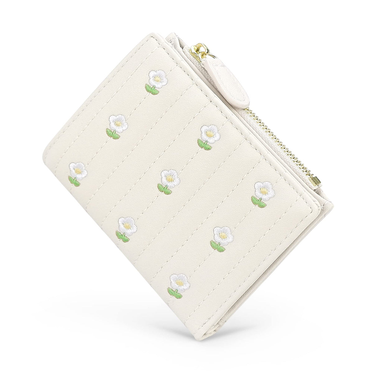 HASTHIP® Cartera pequeña para mujer, portafolio delgado de cuero vegano con monedero con cierre, RFID, ligera y compacta, ideal para viajes y uso diario - Blanco