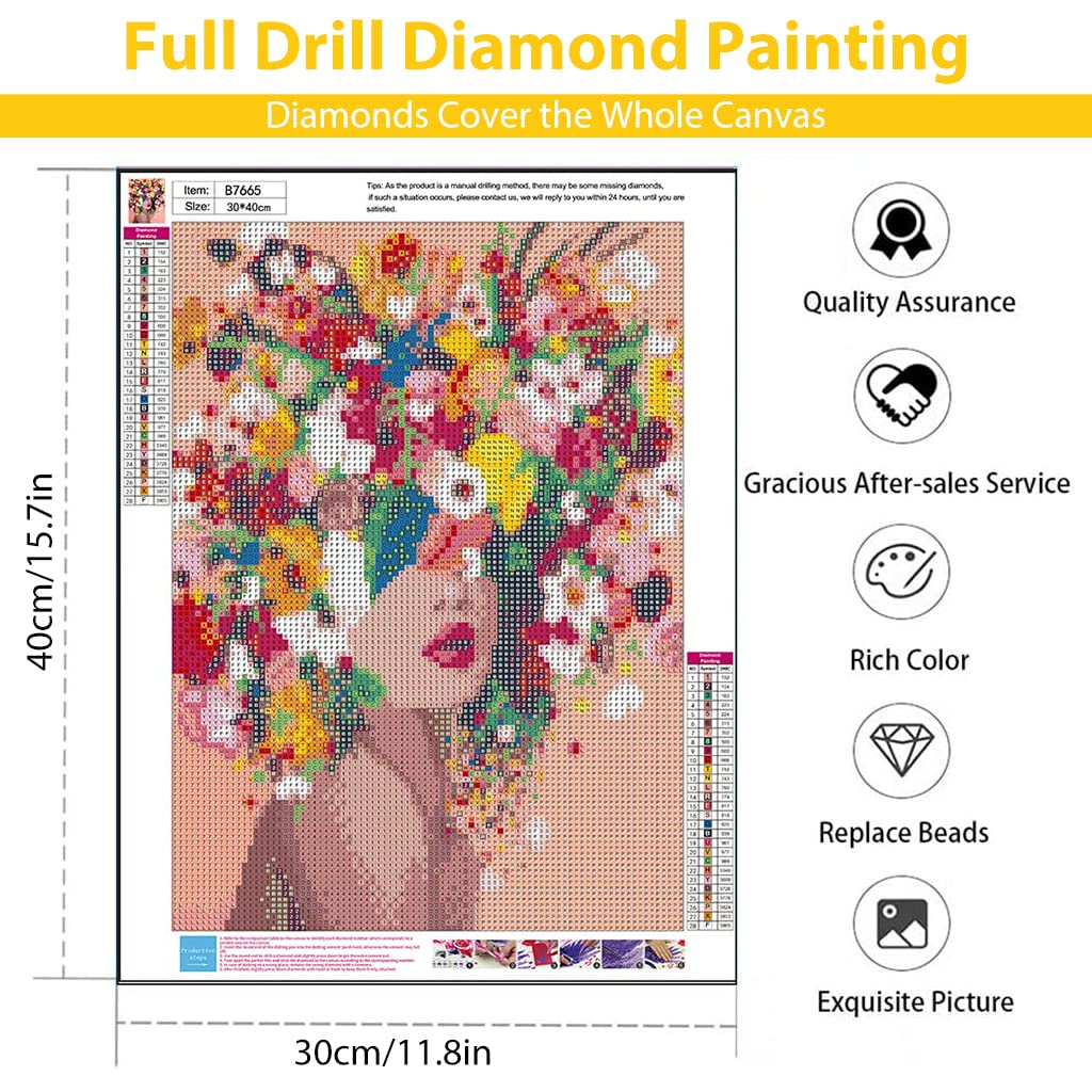 Diamond Painting Kit for Adults & Kids, 12x16inch DIY Canvas Flowers Painting Kits, Very Suitable for Home Leisure and Wall Decoration, Gift for Kids and Adults