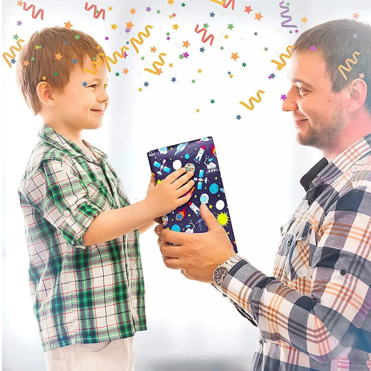 HASTHIP Gift Wrapping Paper Kit for Birthdays and Festivals with 6 Sheets 27.5 x 19.6 in & 2 Ribbons | Cartoon Design for Kids Gifts