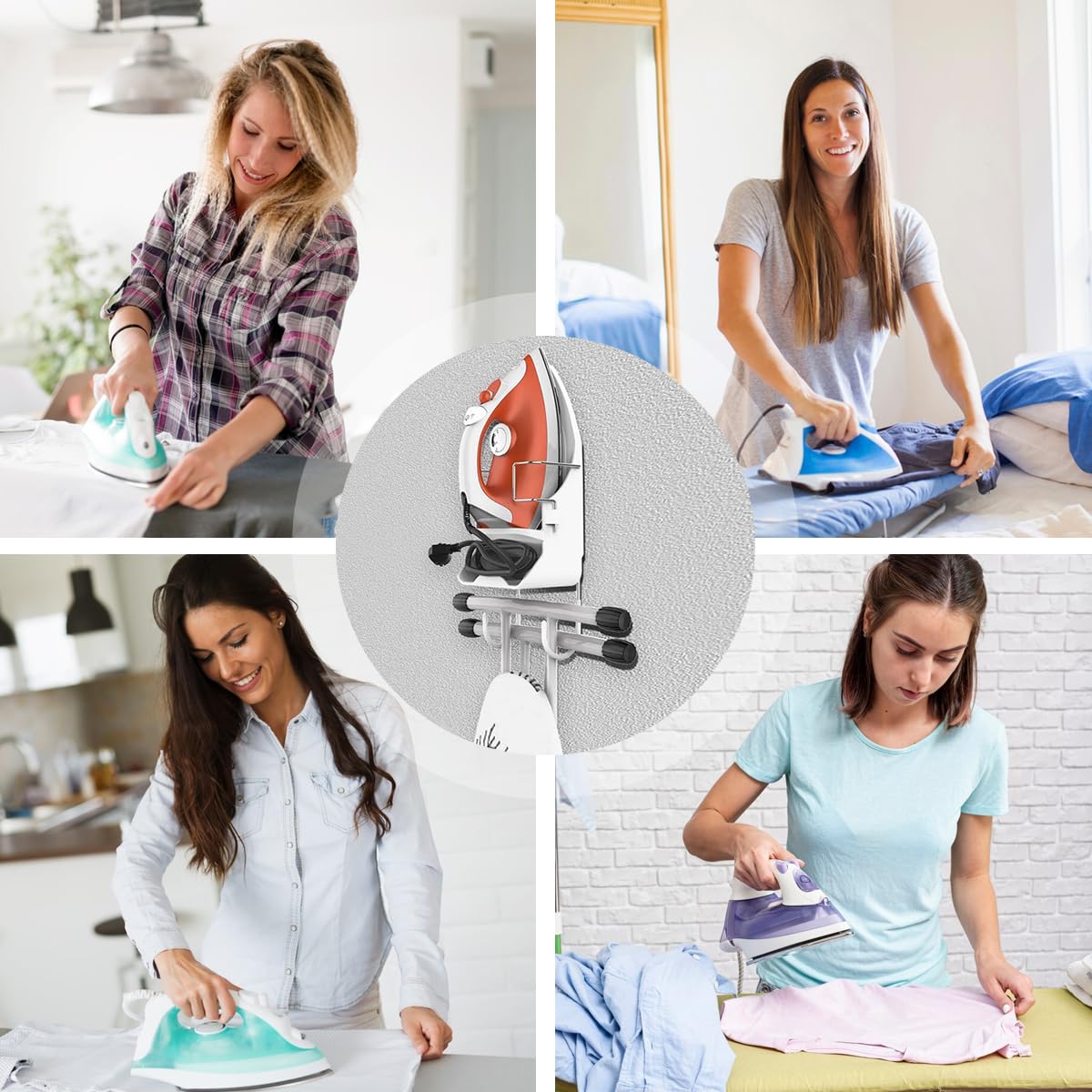 HASTHIP Wall Mount Iron Board Hanger for Laundry Room with Removable Hooks | 2 PCS Durable Plastic and Metal Organizer