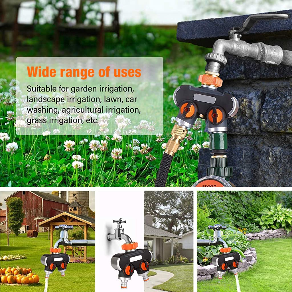 Splitter 2 Way for Tap and Splitter Garden Irrigation, Aluminum Alloy and ABS 3 Way Valve, 3/4 inch and 1/2 inch Water Tap Connectors