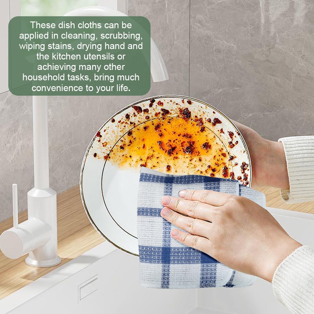 HASTHIP Reusable Kitchen Cleaning Cloths for Dishwashing with Checked Pattern 12 Pack 30x30cm Cotton | 3 Colors