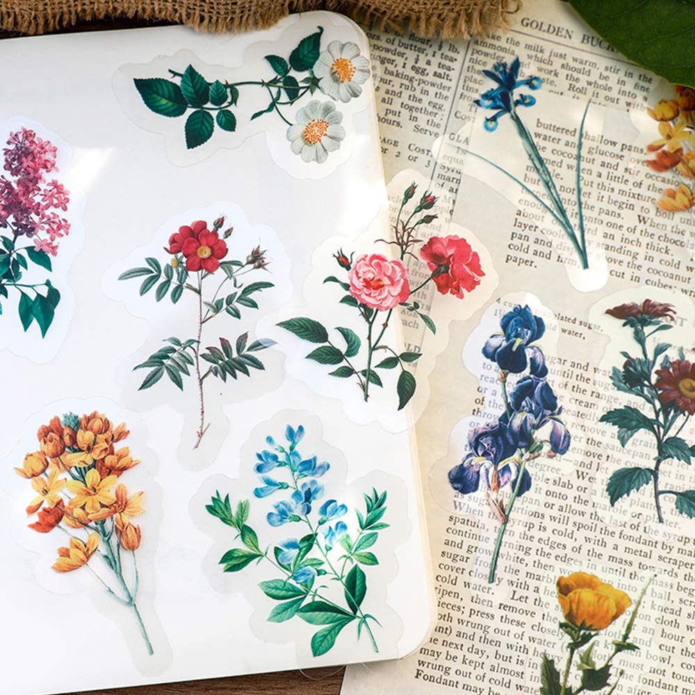 HASTHIP Vinyl Waterproof Spring Flower Plant Stickers for DIY Decoration 46 Pieces | Multicolour Set for Kids and Adults