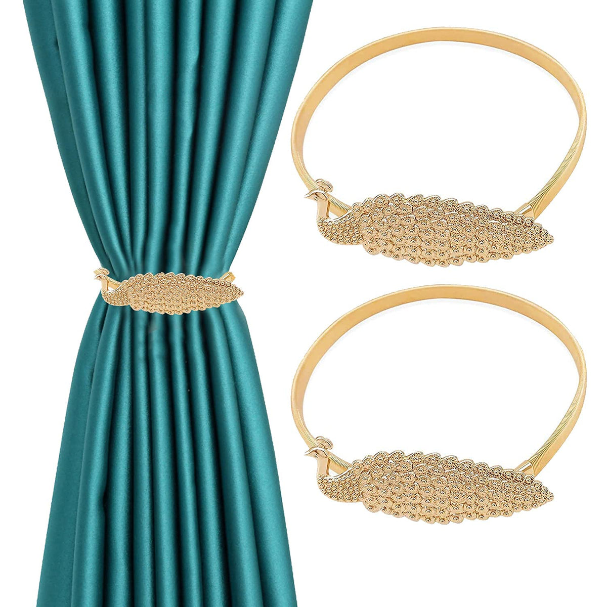 HASTHIP Curtain Tieback Set for Drapes featuring Snap Button Joint and 35 cm Rope | Alloy Holders
