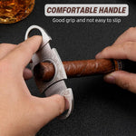 HASTHIP Cigar Cutter with Double Stainless Steel Blades and PU Pouch | Silver Etched Design