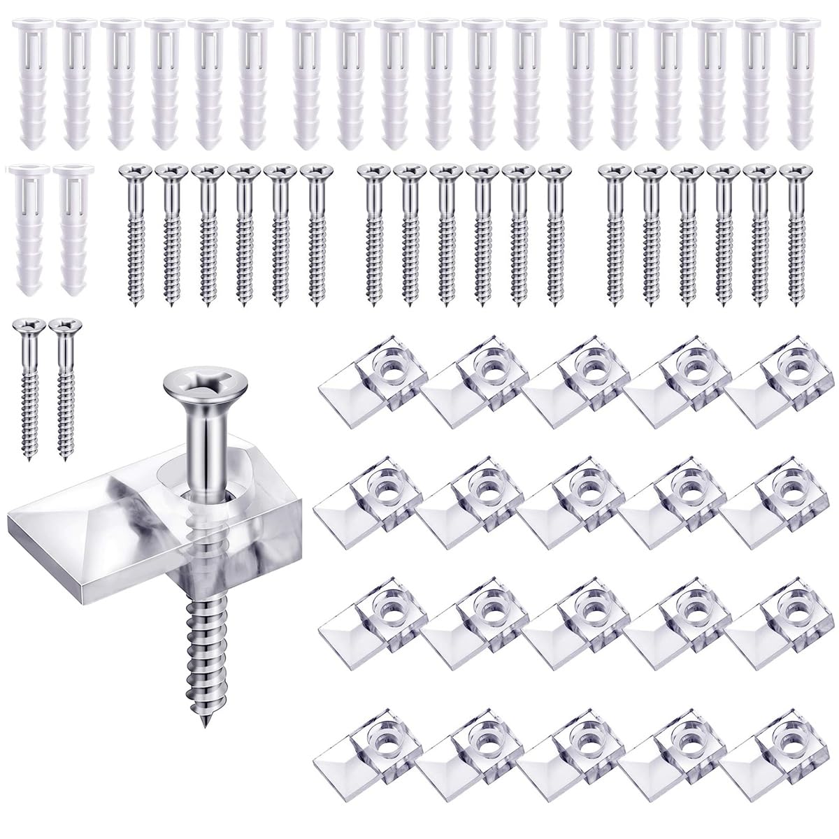 HASTHIP Mirror Holder Clips Kit for Wall Mounting with Screw Fixed Design Clear Plastic 20 Pack