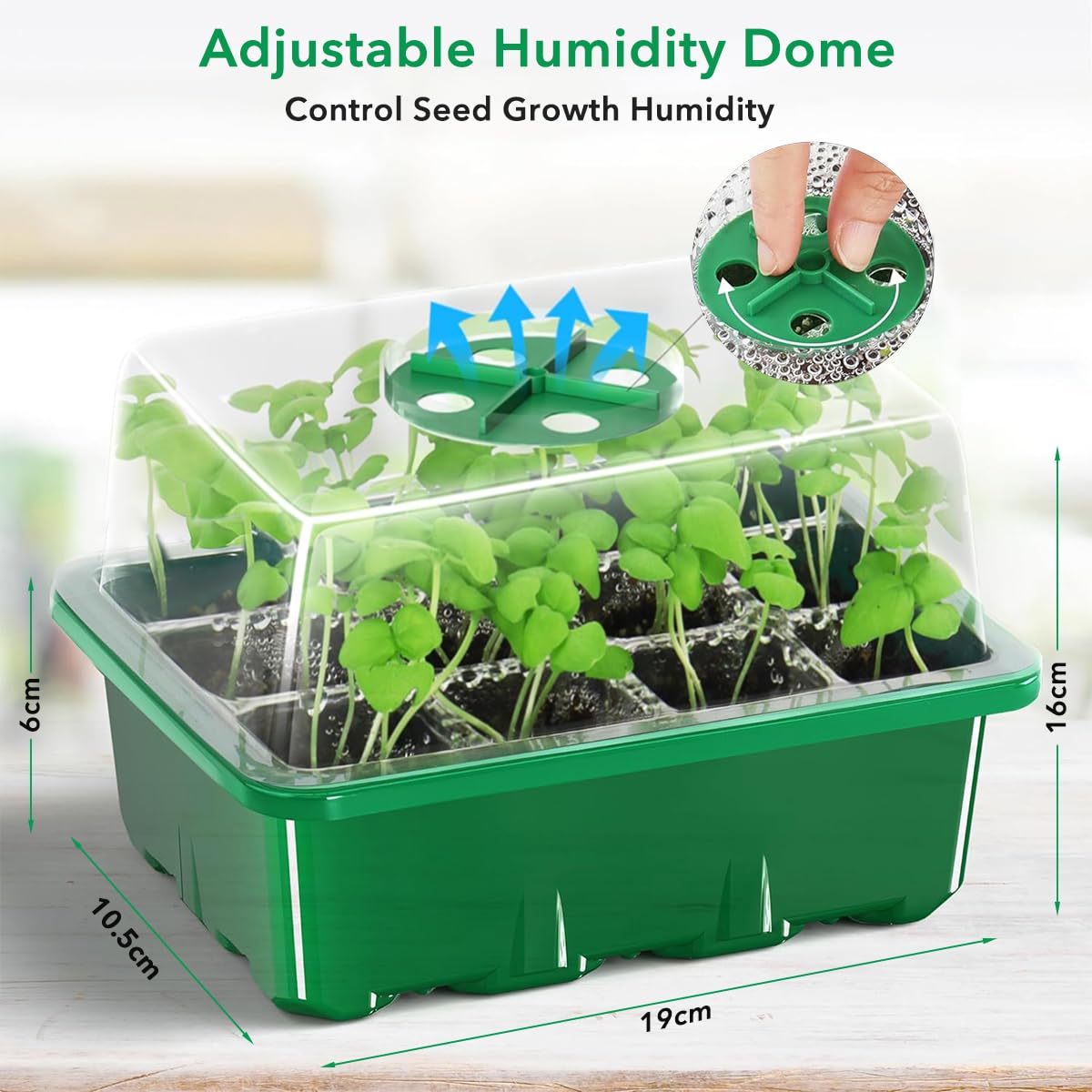 HASTHIP Plastic Seedling Germination Tray for Indoor Gardening with 12 Cell Drainage | 5Pcs Reusable Greenhouse Starter Kit