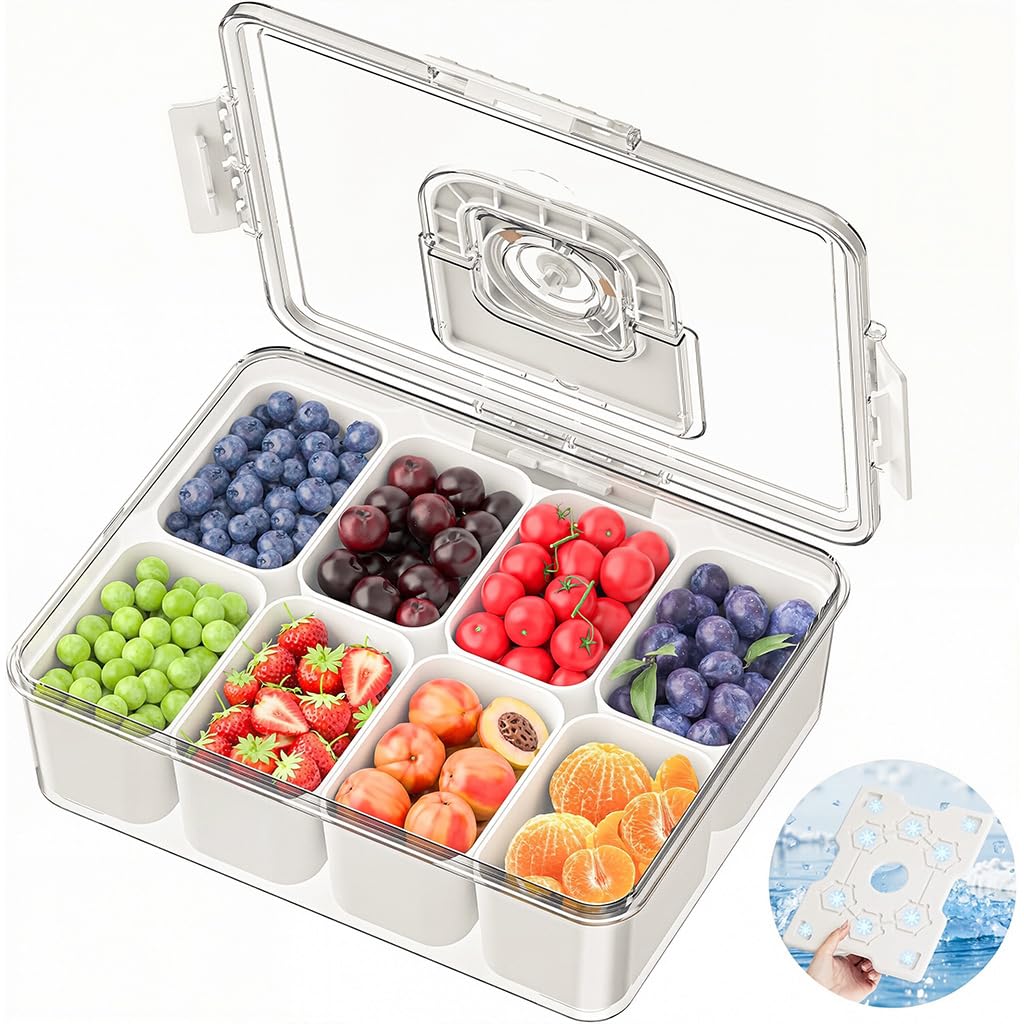 HASTHIP® Chilled Snackle Box Container with Ice Pack, Charcoolerie Chilled Portable Serving Tray with Lid and Handle