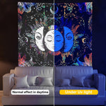 Uv Luminous Tapestry Uv Reactive Tapestry Glow In The Dark Sun And Moon Tapestry Uv Reactive Tapestry Wall Hanging (51Inch X 59Inch) (Multi-Colour)