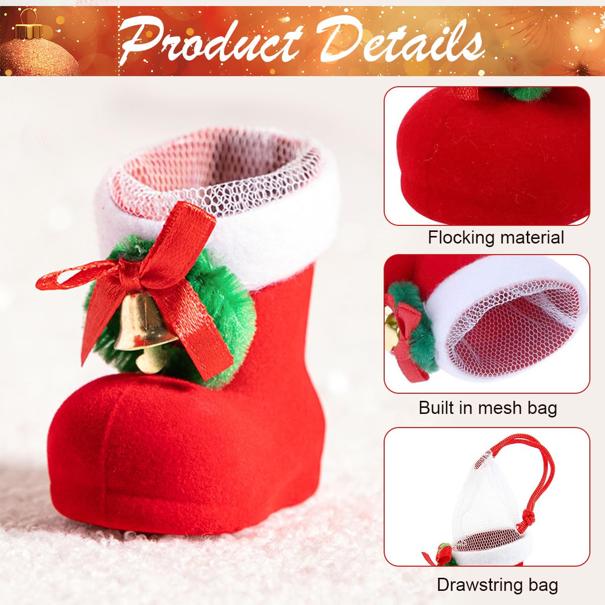 HASTHIP Christmas Stockings for Xmas Tree Hanging Decor 12Pcs 5x6 cm with Drawstring Mesh Liner