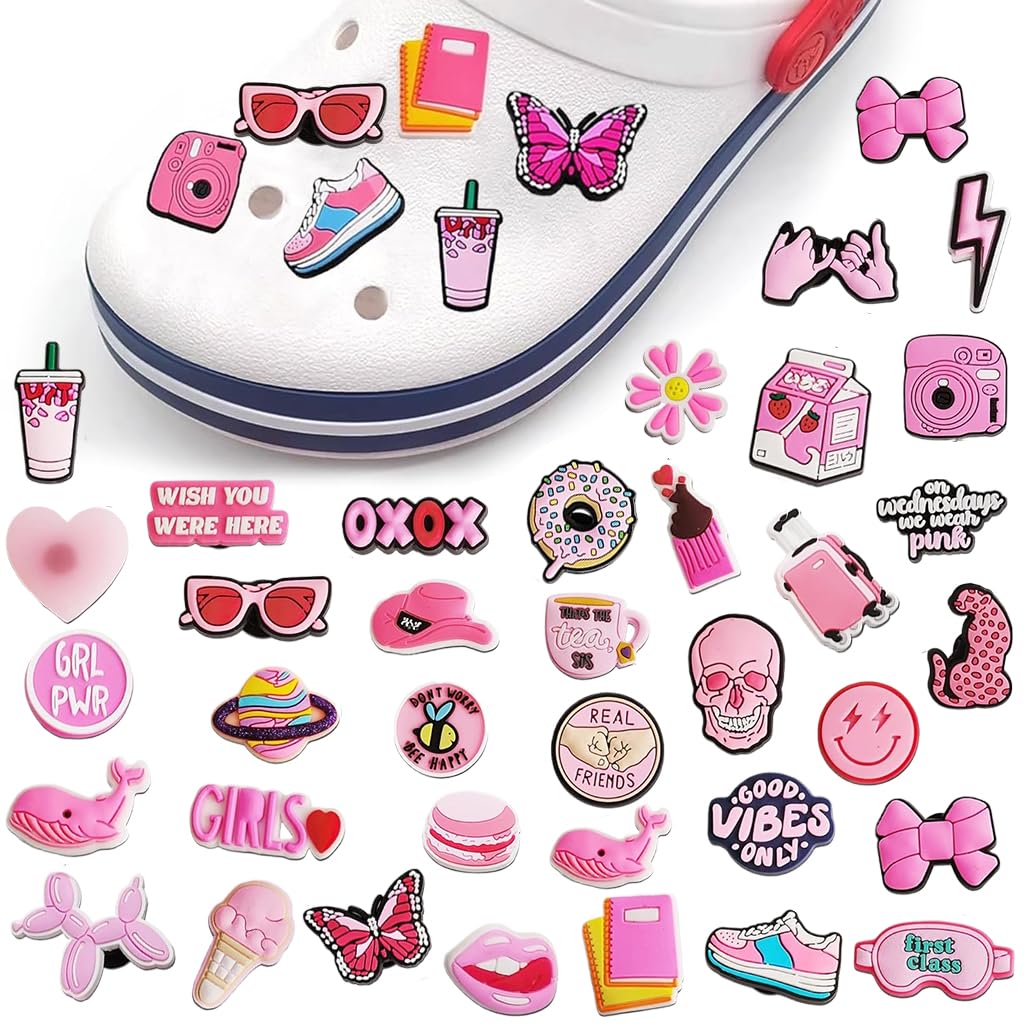 HASTHIP Shoe Decoration Charms for Clogs and Sandals featuring 35pcs Rubber Pink Set | Fun Accessories for Kids and Adults