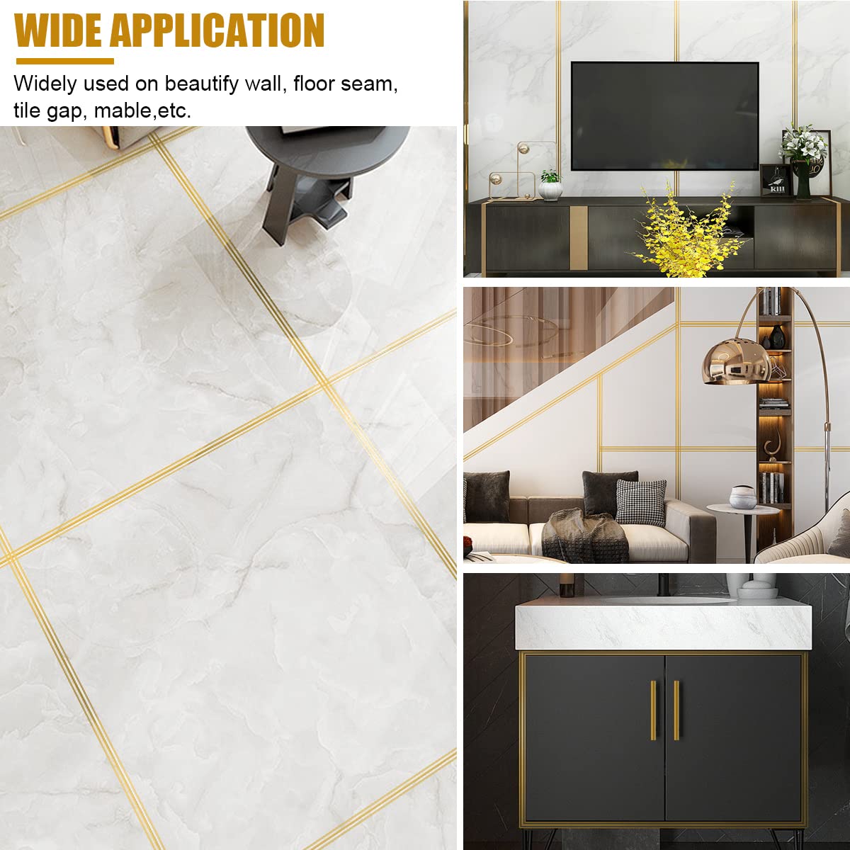 HASTHIP Tile Gap Tape for Wall and Floor Decoration with Golden Foil Texture 2.5cm×5m | PVC Waterproof Self Adhesive Design
