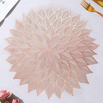 HASTHIP Placemats for Dining Table featuring 15 inch Round Floral Cut Out Design | Gold PVC Set of 6