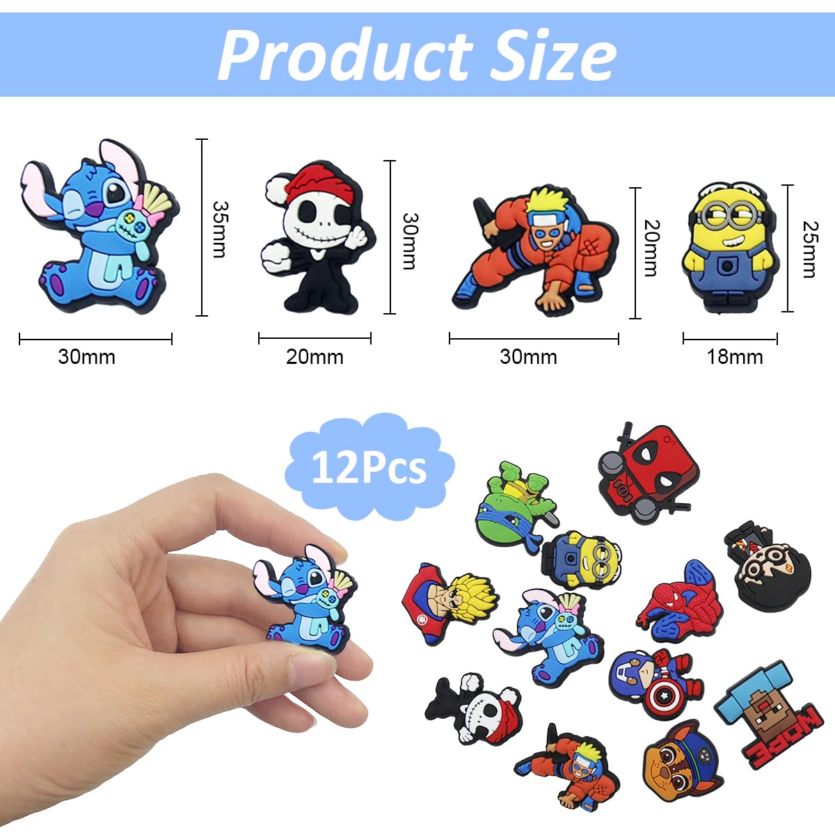 HASTHIP® Plastic 12Pcs Cartoon Charms For Clogs Slipper Decoration Diy Color Charms Cartoon Spider Man Rubber Charms For Clogs Slipper Casual Clogs Decoration For Kids Charms Fashion Clogs Charms