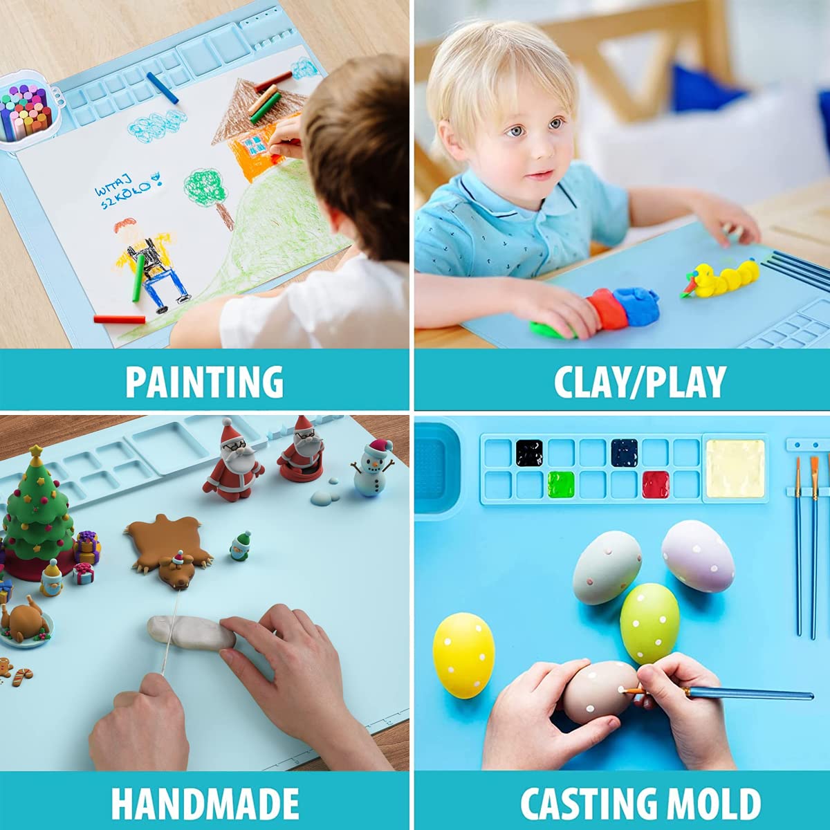 HASTHIP Silicone Craft Mat for Painting and Clay with Magnetic Cleaning Cup | 50×40cm Non-Stick Sheet for Kids Arts and Crafts
