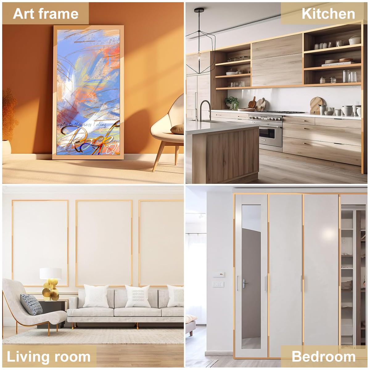 HASTHIP Wall Trim Strip for DIY Decoration with 16.4ft Self Adhesive 201 Stainless Steel Golden Mirror Finish