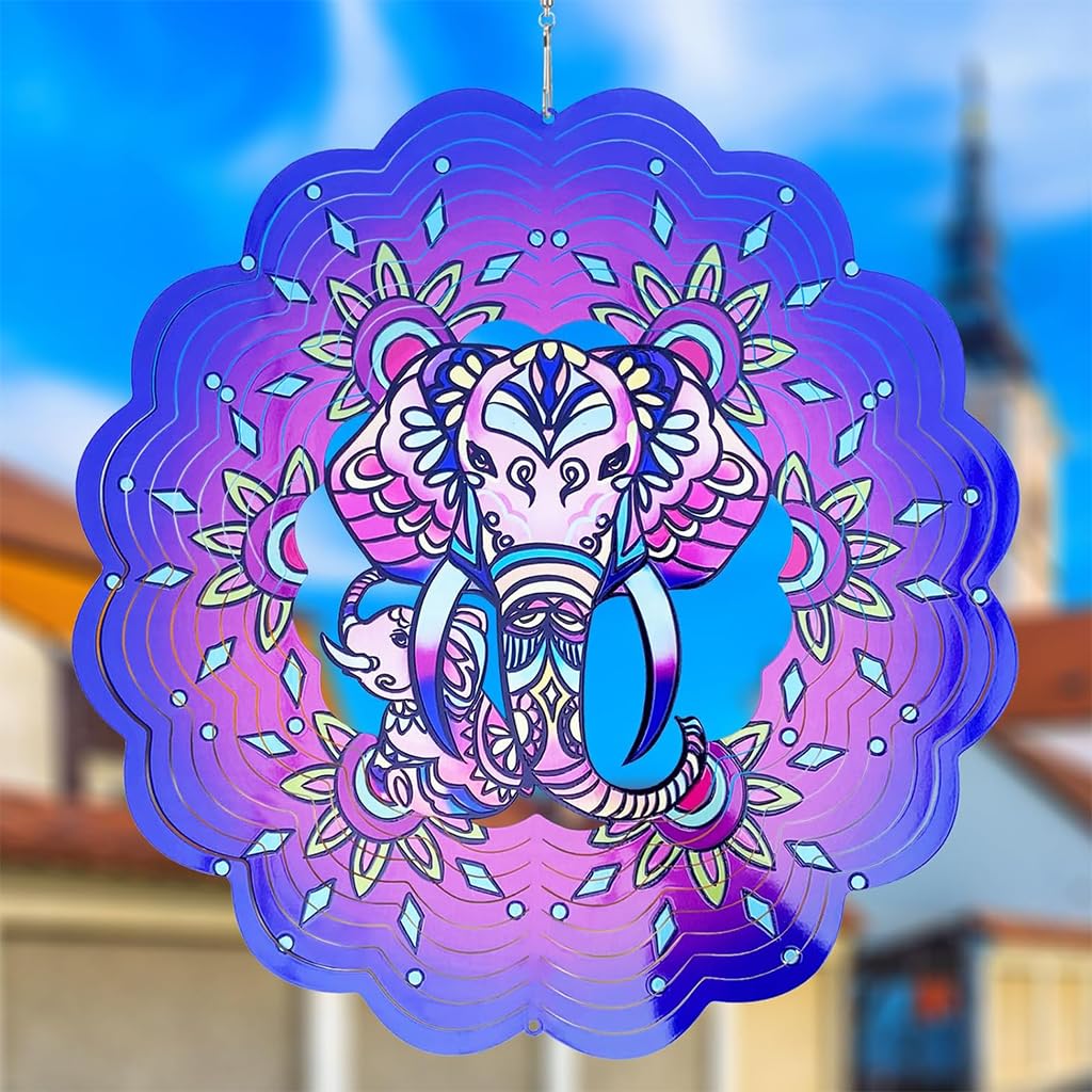 HASTHIP Garden Elephant Wind Spinners 25 cm for Outdoor and Indoor Decor | Reflective Anti Bird Hanging Ornament