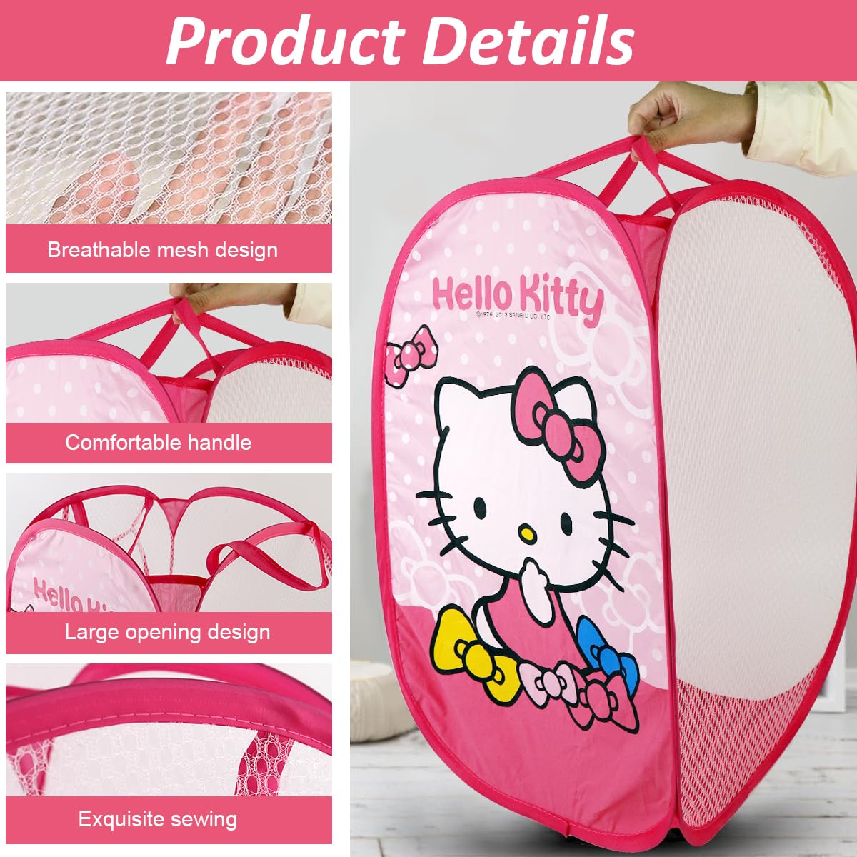 HASTHIP Pop Up Laundry Hamper for Clothes with Mesh Design and Side Pocket | Foldable Storage