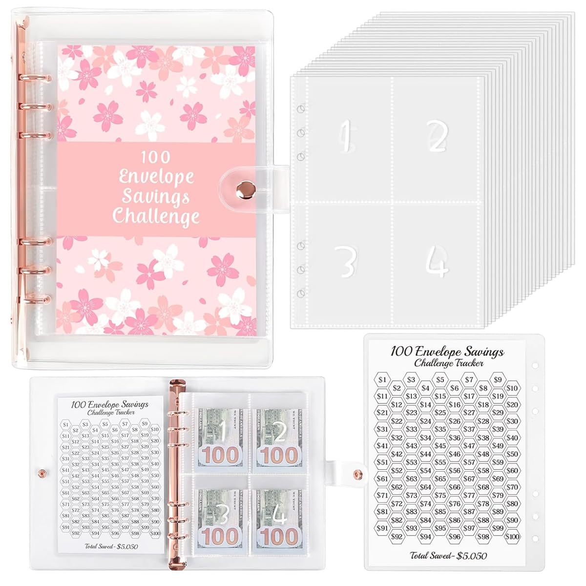 HASTHIP Budget Planner Binder for 100 Day $5,050 Saving Challenge with 25 Cash Envelopes