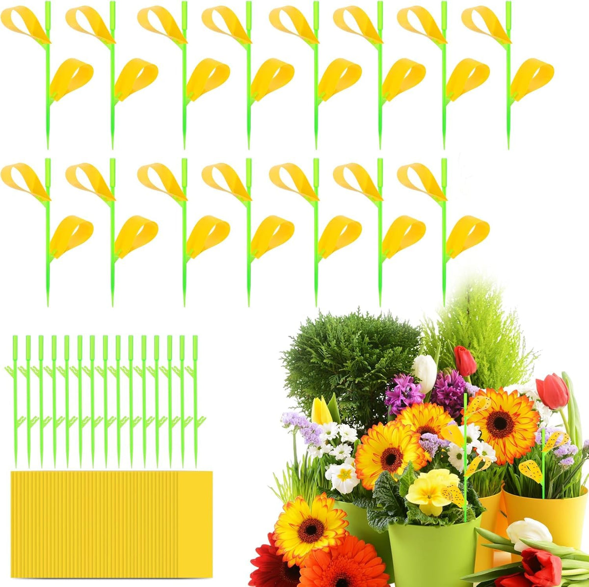HASTHIP® 10-Count Sticky Bug Trap Strips with Sticks, Fruit Flies Trap Stickers for Planter Pot Decoration Pest Control, 3.3x3.3cm