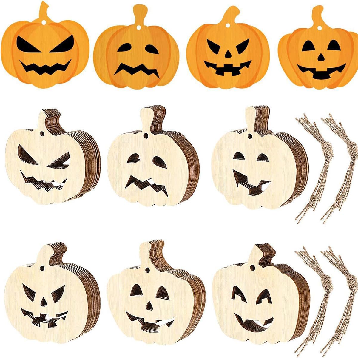 HASTHIP Halloween Decorations Set for DIY Crafting with 12Pcs Wooden Pumpkin Ornaments
