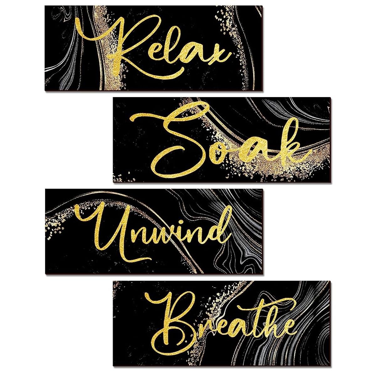 HASTHIP Wooden Wall Hangings for Home Decoration featuring 4 pcs 10 x 4 in Rustic Signs | Relax Soak Unwind Breathe Decor