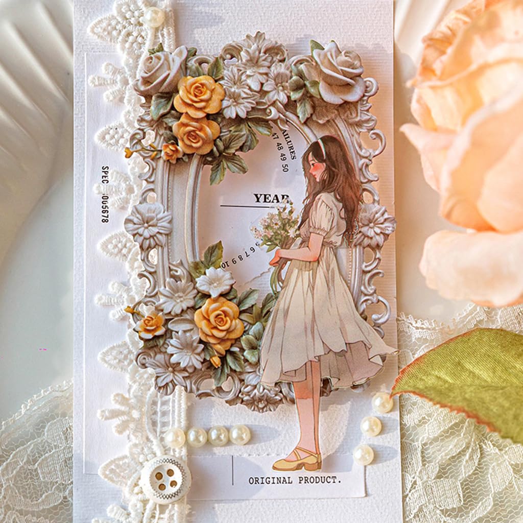 HASTHIP Scrapbook Paper for DIY Crafts featuring 60pcs Embossed Floral Frames | Vintage Lace Design