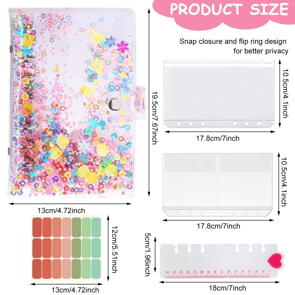 HASTHIP File Folder Ring Binder Notebook Set for Office and School with 6 Rings and 8 PVC Envelopes | A6 PVC Cover and Card Holder Organizer Supplies